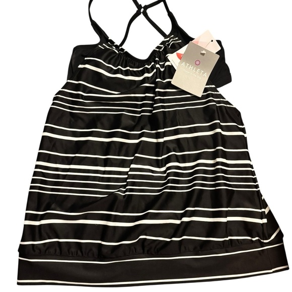 Athleta Other - New ATHLETA Women’s 34 B/C Black Stripes Blousy Tankini Swim Top Modest Athletic